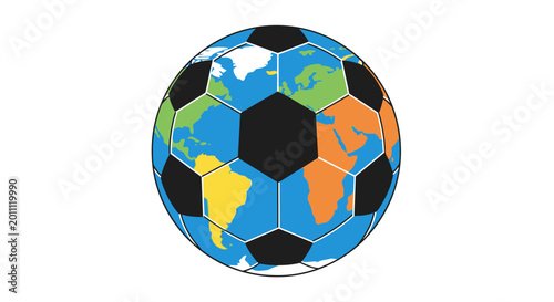 Colorful World Map Soccer Ball with Globe Design.