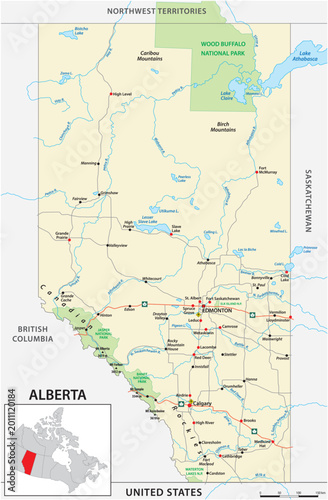 Road map of the Canadian province of Alberta