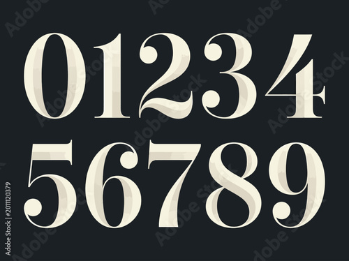 Canvas Print Elegant 3D Serif Numbers Set 0-9 with Beveled Texture and Vintage Typography Sty