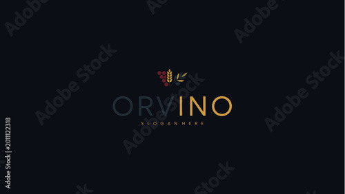 Minimalist Orvino Logo Design Featuring Wine Grapes and Wheat Stalk Icon