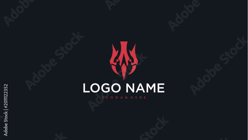 Abstract Red Trident Emblem Logo Design Template