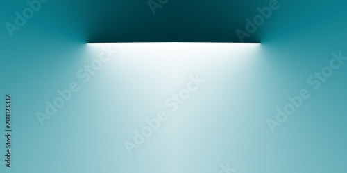 Bright horizontal beam casting glow on teal wall light flare