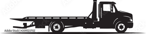 Flatbed Tow Truck Vector, Black Truck Silhouette, Flatbed Trailer, Towing Vehicle