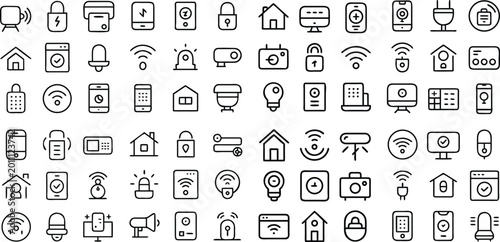 Foto A comprehensive collection of streamlined icons represents the core elements of the digital and interconnected home
