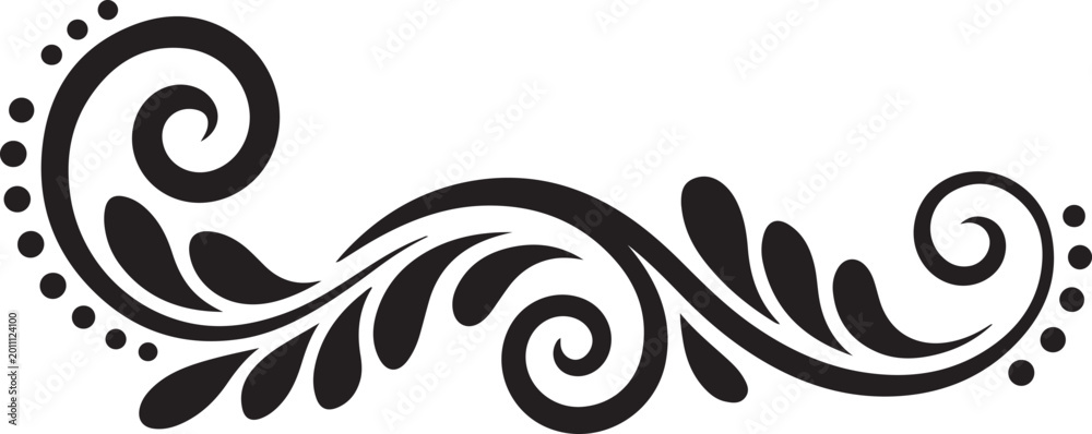 Fototapeta premium Elegant black ornamental swirl vector element perfect for invitations borders decorations and creative graphic accents.
