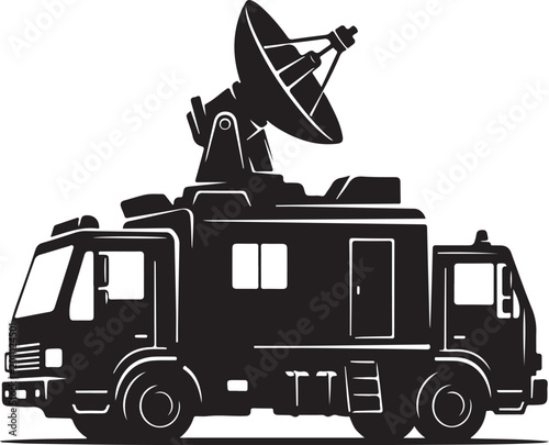 Satellite truck, communication vehicle, broadcasting truck, black icon