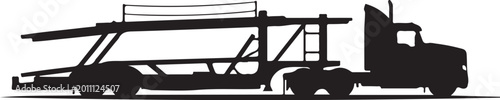 Black silhouette truck, cargo trailer, industrial vehicle, transportation icon