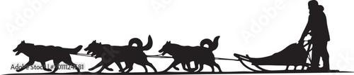 Dog Sled, Sled Dogs, Winter Sports, Black Silhouette, Vector Illustration