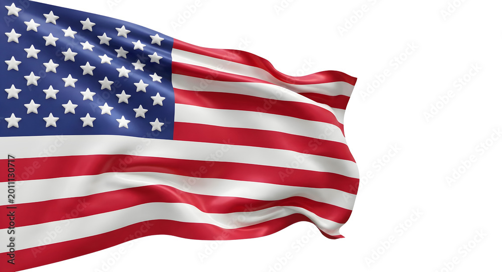 Fototapeta premium Waving American Flag 3D Render Isolated on White Background