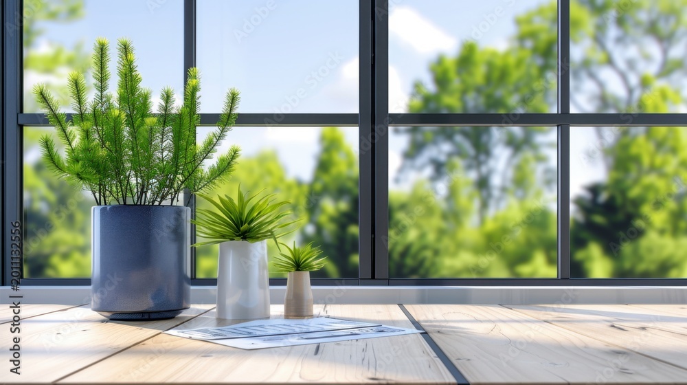Fototapeta premium Bright and Airy Indoor Plant Arrangement with Greenery and Natural Light by Window