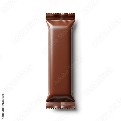 A single chocolate-covered wafer bar wrapped in brown foil packaging against a white background
