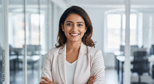 Free Download A confident professional businesswoman standing in a modern office - GFXLoad