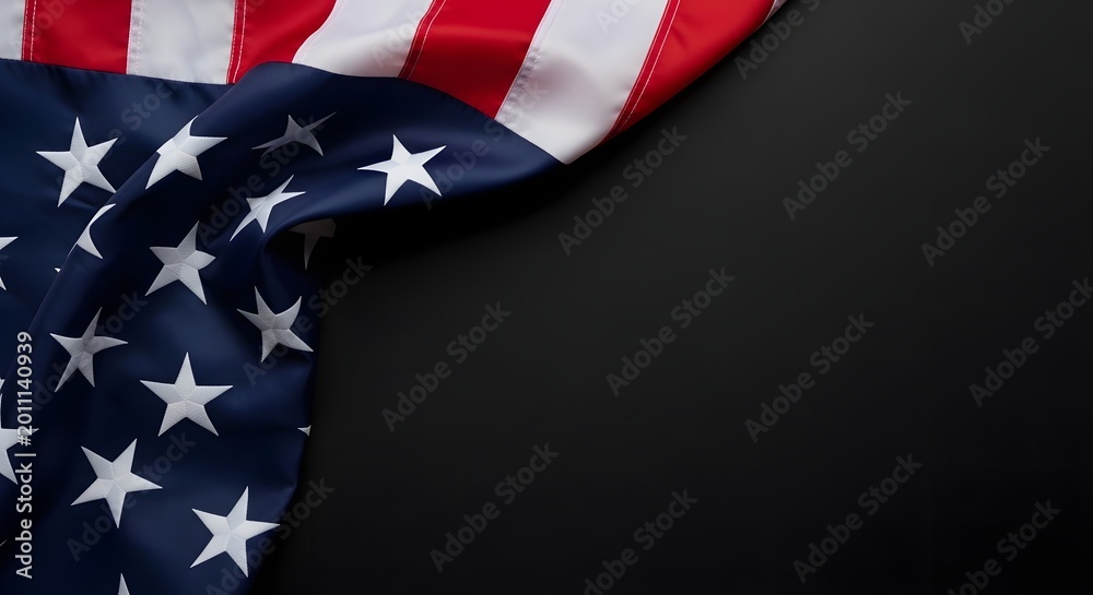 Fototapeta premium American flag draped over a black background