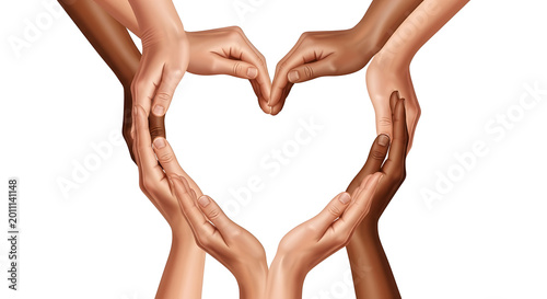 Multiple Hands Forming Heart Shape Symbolizing Unity and Diversity