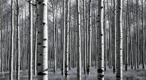 Striking Black and White Aspen Tree Forest Landscape.