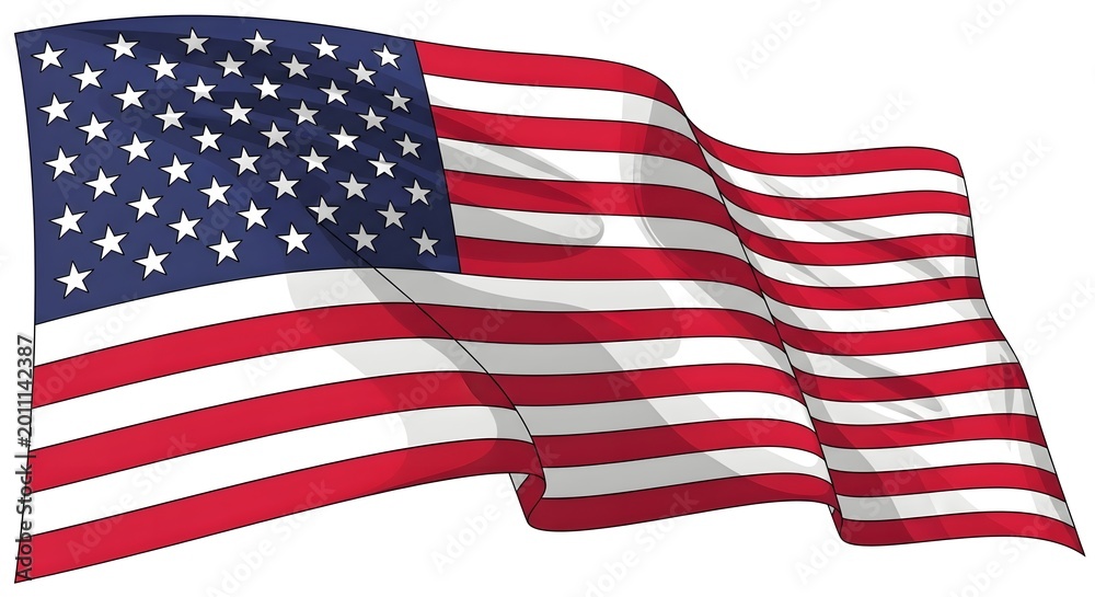 Obraz premium Waving american flag illustration with dynamic folds and realistic shadows