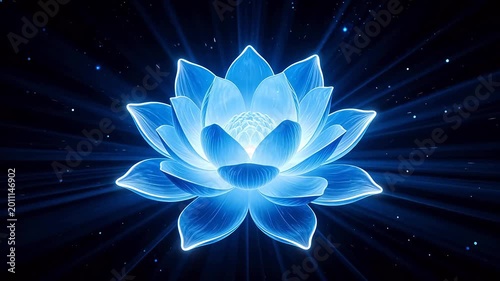 Blue glowing lotus flower in space