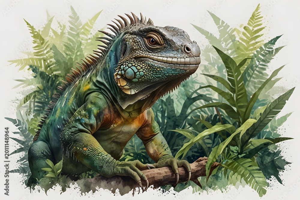 Fototapeta premium Iguana in a tropical rainforest setting