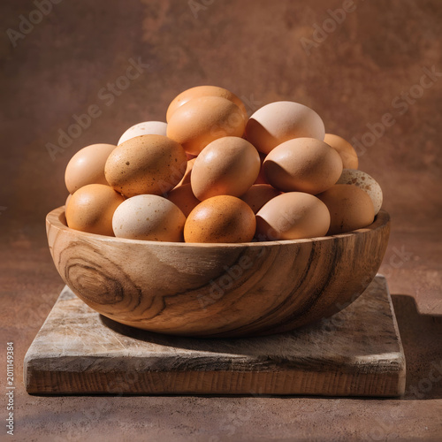 side view of fresh organic poultry farm eggs in a
