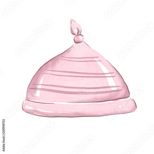 Pink baby hat. Watercolor illustration