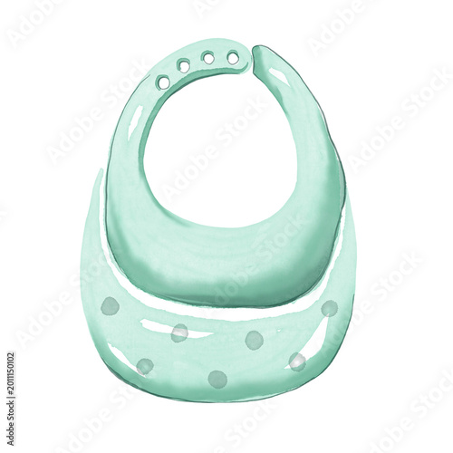 Green baby bib. Watercolor illustration