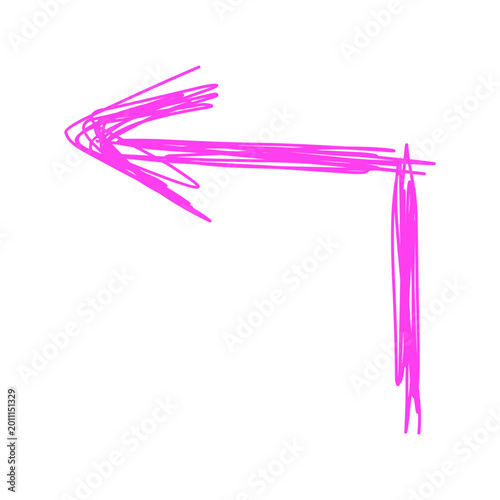 Pink Hand Drawn Sketch Left Turn Arrow. Return Back Navigation Symbol for UI Design, Web Interface, Presentation Slides, and Infographic Elements.