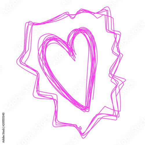 Pink Hand Drawn Sketch Heart Inside Starburst Badge. Symbol of Affection and Favorite Choice for Stickers, Social Media Highlights, and Promotional Labels.