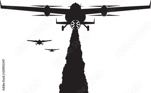 Military aircraft, warplanes, bomber jets, black silhouette icons, air force symbols