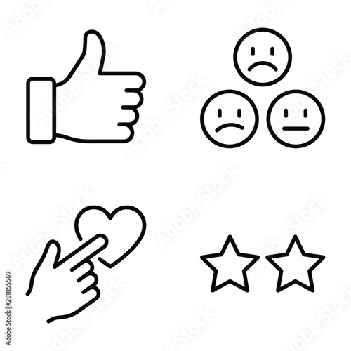 Bild auf Leinwand Feedback icons: thumb up sad faces hand liking heart and two stars rating thumb