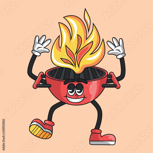 Cute barbeque retro cartoon character