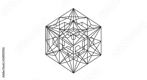 Tableau sur toile Geometric wireframe 3D cube structure model.