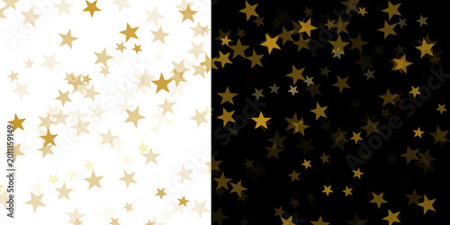 Fotografía Bronze and gold stars scattered on split dark transparent background