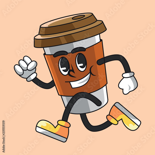 Cute Coffe cup retro cartoon character