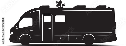 Motorhome, RV, camper van, recreational vehicle, travel trailer, black silhouette