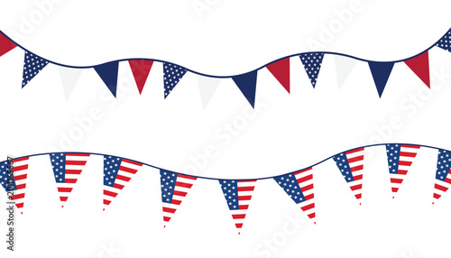 Tablou pe pânză Curved usa bunting flag banner garland pennant set vector illustration for fourt
