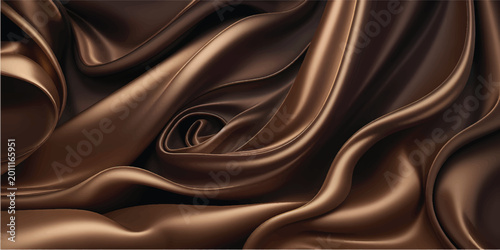 Quadro em tela Elegant waves of brown and black silk and satin fabric create a luxurious textil