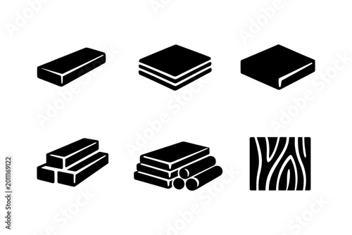 Lumber and wood boards solid black icon set vector illustration