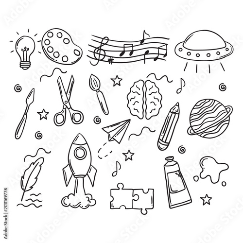 Hand drawing style of hobbies set vector. It is suitable for lifestyle icon, sign or symbol.