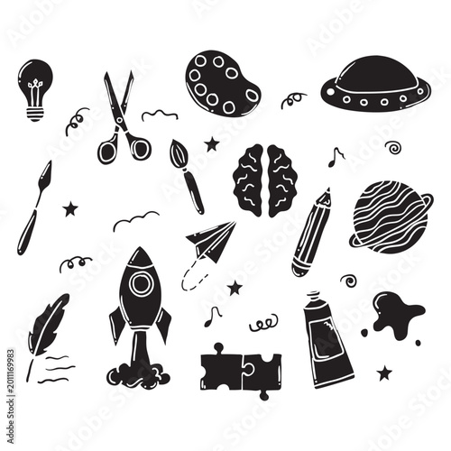 Hand drawing style of hobbies set vector. It is suitable for life style icon, sign or symbol.