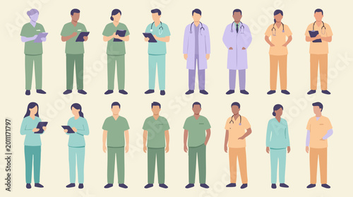 Tableau sur toile Diverse group of healthcare professionals, doctors, and nurses in uniforms
