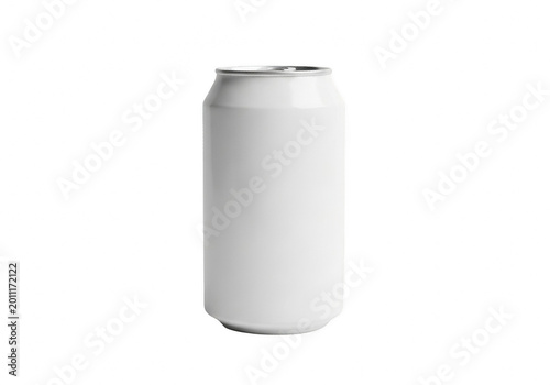 Blank white aluminum soda can mockup, matte metallic beverage container on white background, realistic 330ml soft drink tin for branding and packaging design