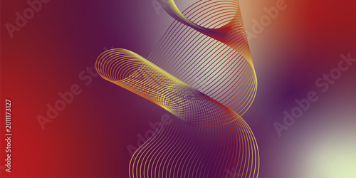 Abstract red, yellow and navy blue flowing wave lines, smooth gradient, modern tech vector background.