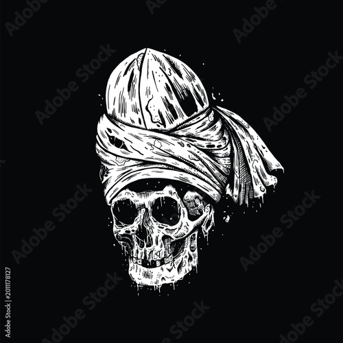 Fotografija skull with turban horror death metal illustration