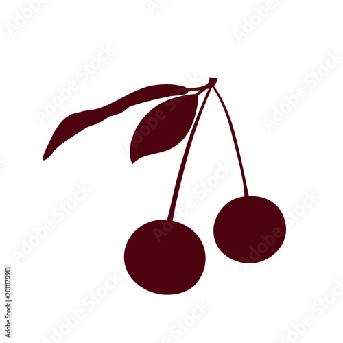 Minimal cherry silhouette isolated on white background. Simple fruit icon perfect for logos, packaging, branding and food design projects.