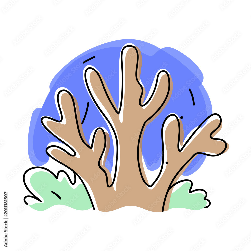 Fototapeta premium Colorful coral reef illustration on a vibrant blue background with abstract elements