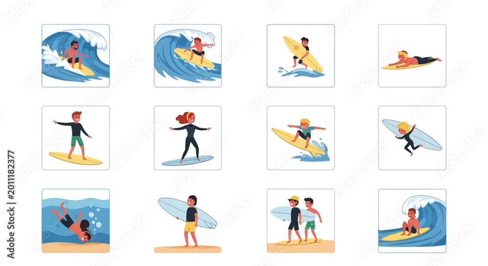 Fototapeta premium People surfing on ocean waves.