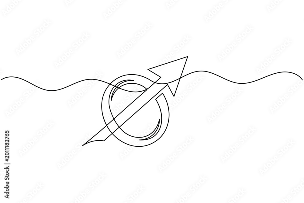 Obraz premium Arrow male gender symbol continuous one line drawing minimalist symbol vector illustration