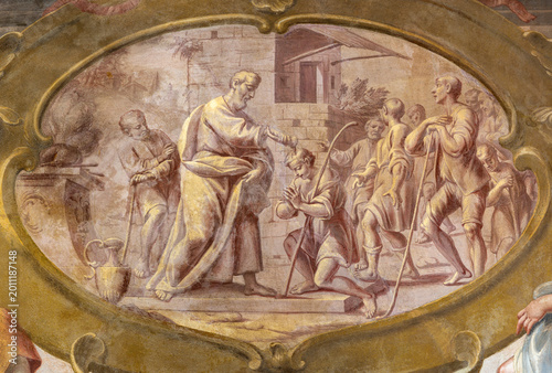 Fotografia CREMA, ITALY - MARCH 20, 2026: The fresco of Samuel Anointing of David the churc