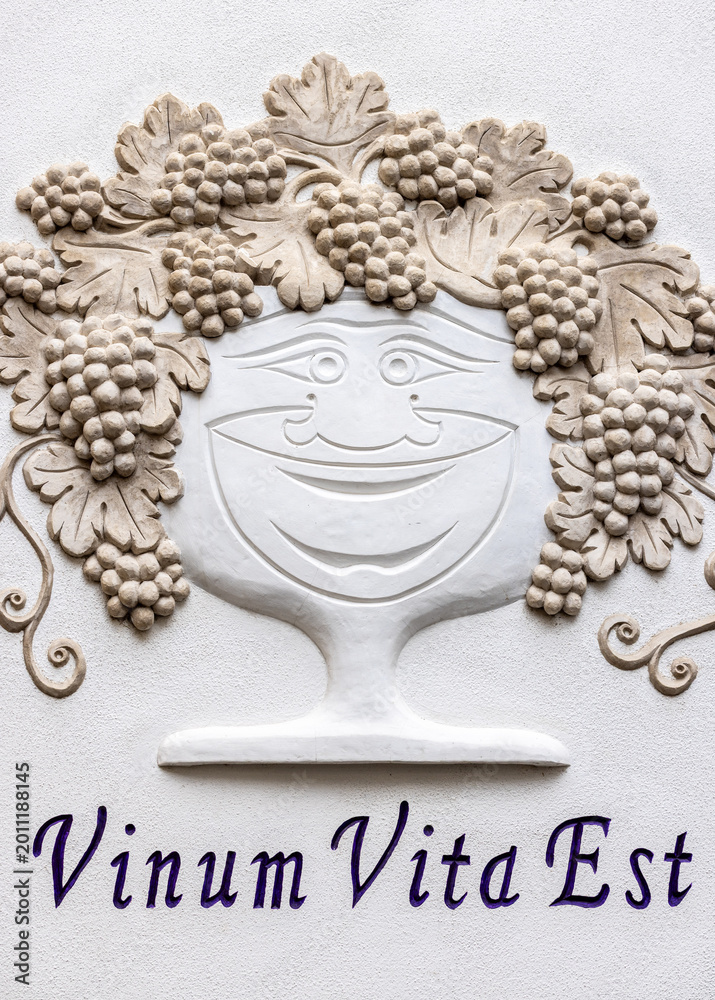Obraz premium Decorative wine symbol relief with grapes and