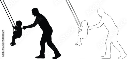 Adults Assisting Children On Outdoor Swing Set Activity